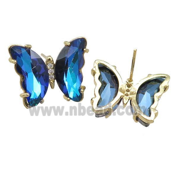 dp.blue Crystal Glass Butterfly Stud Earrings, gold plated