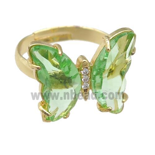 lt.green Crystal Glass Butterfly Rings, gold plated