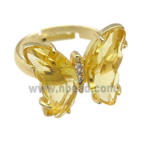 golden Crystal Glass Butterfly Rings, gold plated