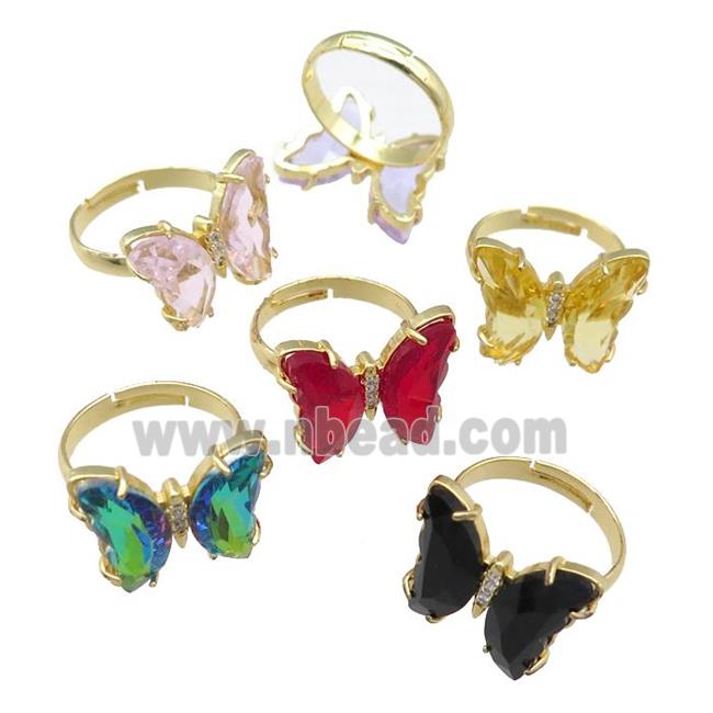 mix Crystal Glass Butterfly Rings pave zircon, gold plated