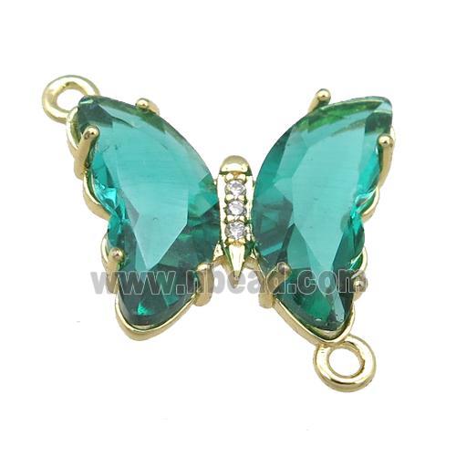 peacockgreen Crystal Glass Butterfly Connector, gold plated
