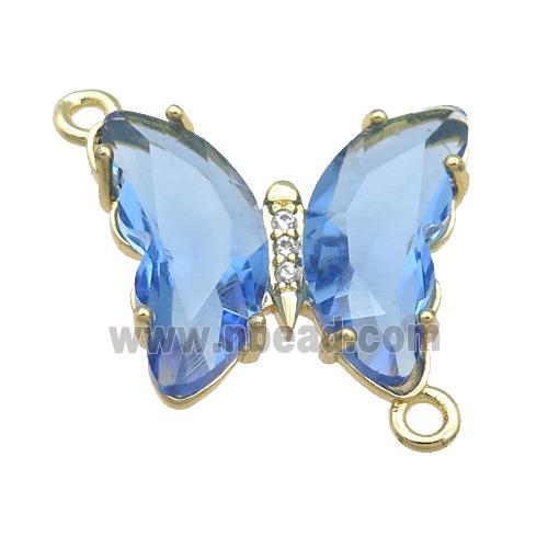blue Crystal Glass Butterfly Connector, gold plated