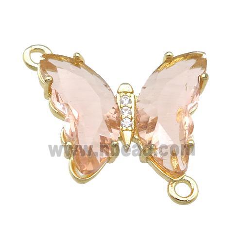 peach Crystal Glass Butterfly Connector, gold plated