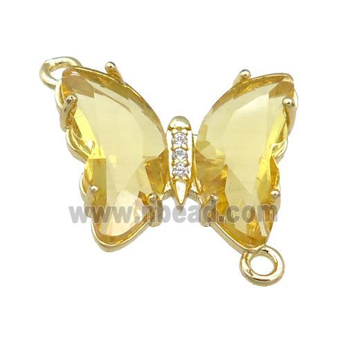 golden Crystal Glass Butterfly Connector, gold plated
