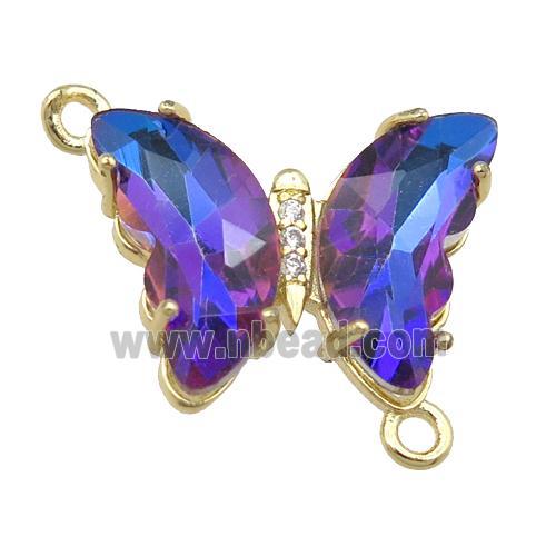 purpleblue Crystal Glass Butterfly Connector, gold plated