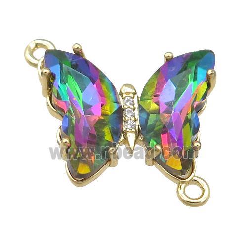 rainbow Crystal Glass Butterfly Connector, gold plated