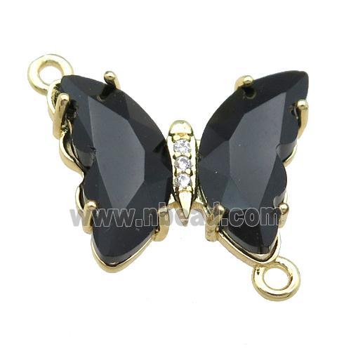 black Crystal Glass Butterfly Connector, gold plated