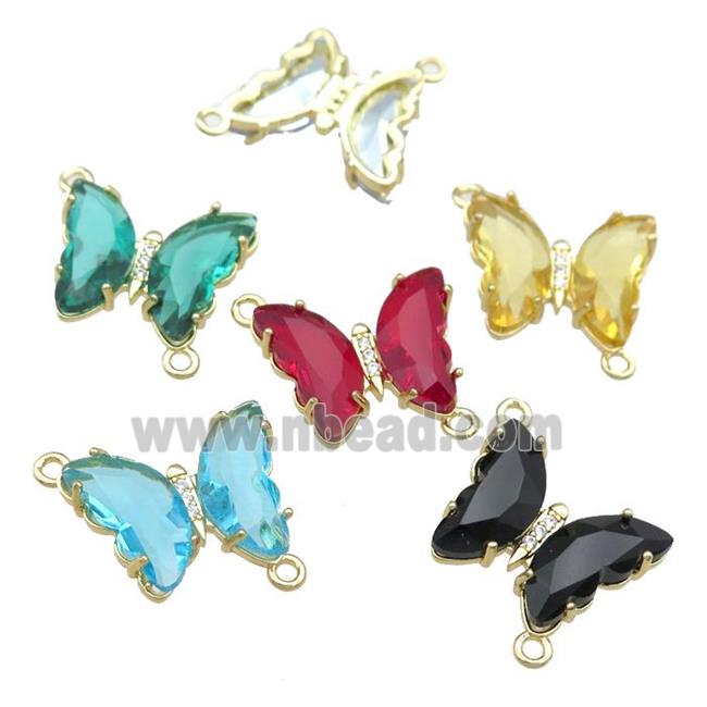 mix Crystal Glass Butterfly Connector pave zircon, gold plated