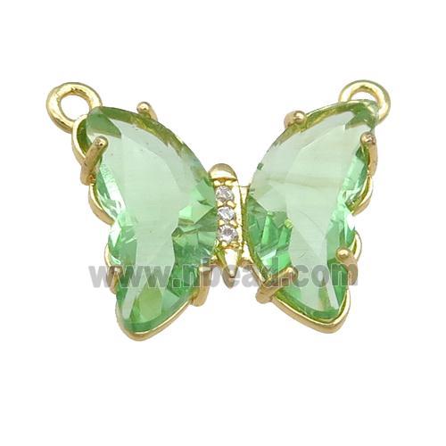 lt.green Crystal Glass Butterfly Pendant with 2loops, gold plated