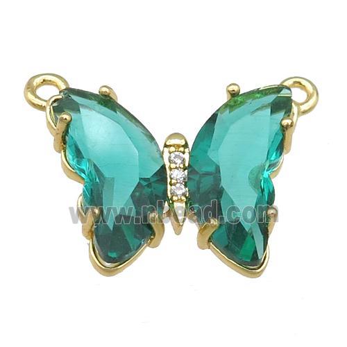 peacockgreen Crystal Glass Butterfly Pendant with 2loops, gold plated