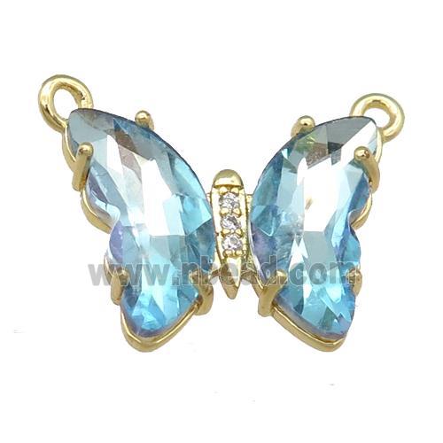 lt.blue Crystal Glass Butterfly Pendant with 2loops, gold plated