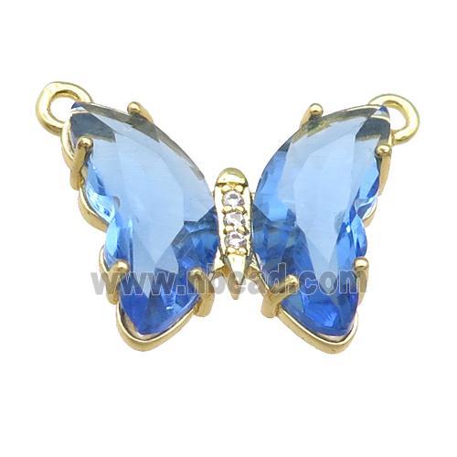 blue Crystal Glass Butterfly Pendant with 2loops, gold plated