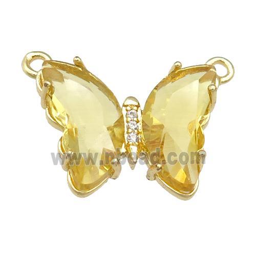 golden Crystal Glass Butterfly Pendant with 2loops, gold plated