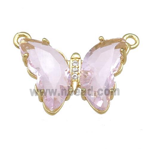 lt.pink Crystal Glass Butterfly Pendant with 2loops, gold plated