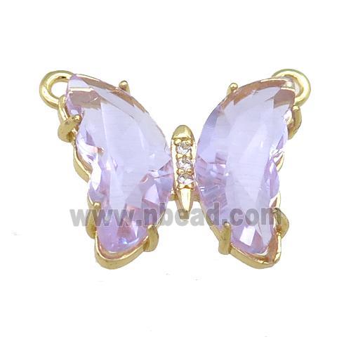 lavender Crystal Glass Butterfly Pendant with 2loops, gold plated