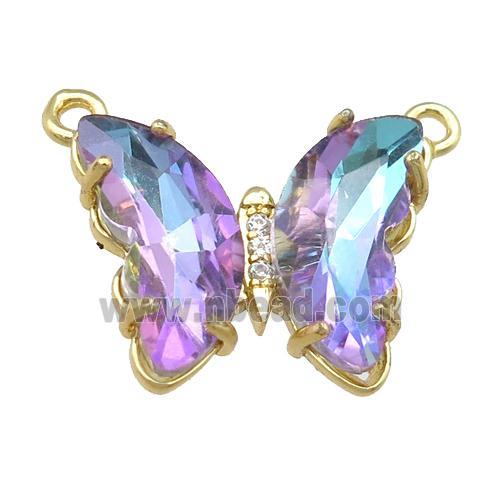 mauve Crystal Glass Butterfly Pendant with 2loops, gold plated