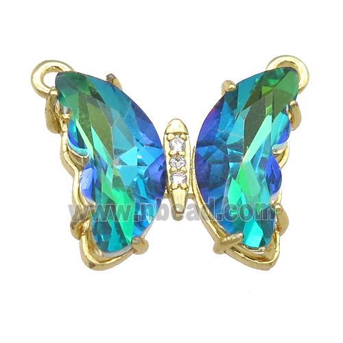 bluegreen Crystal Glass Butterfly Pendant with 2loops, gold plated