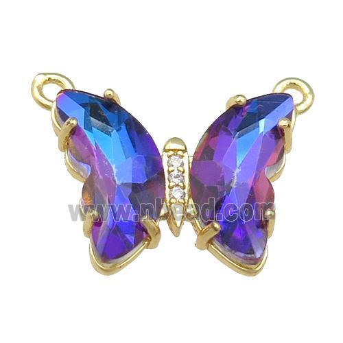 multicolor Crystal Glass Butterfly Pendant with 2loops, gold plated