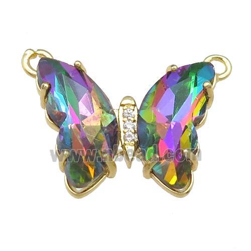 rainbow Crystal Glass Butterfly Pendant with 2loops, gold plated