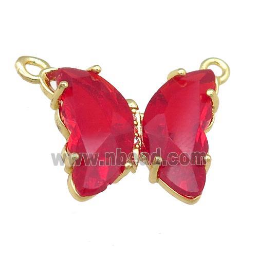 red Crystal Glass Butterfly Pendant with 2loops, gold plated
