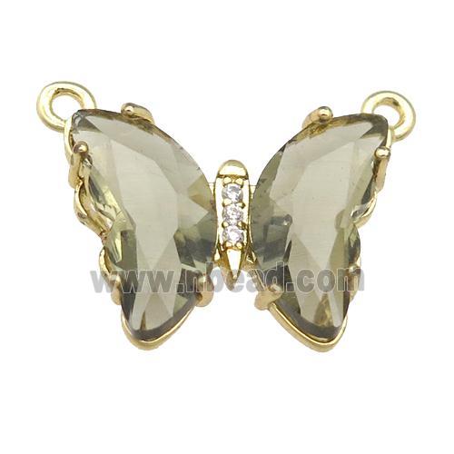 smoky Crystal Glass Butterfly Pendant with 2loops, gold plated