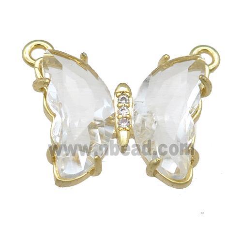 clear Crystal Glass Butterfly Pendant with 2loops, gold plated