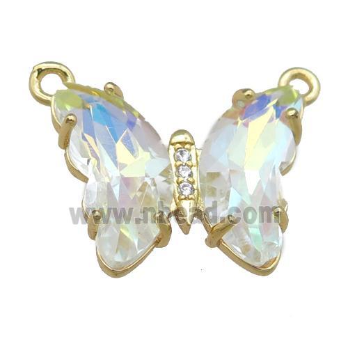 clear AB-color Crystal Glass Butterfly Pendant with 2loops, gold plated