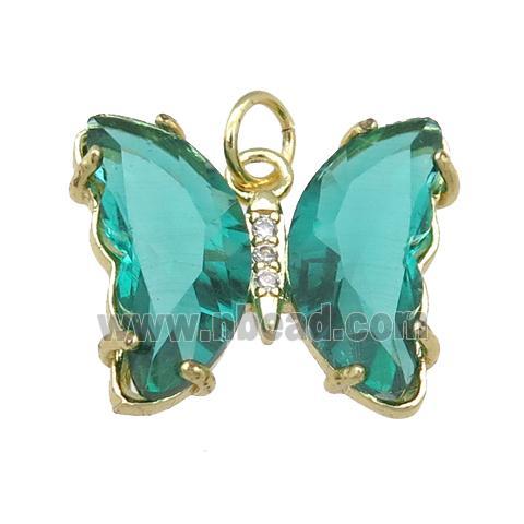 peacockgreen Crystal Glass Butterfly Pendant, gold plated