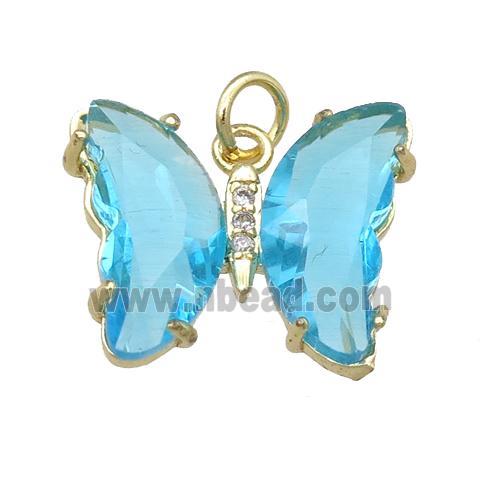 aqua Crystal Glass Butterfly Pendant, gold plated