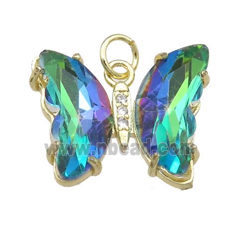 bluegreen Crystal Glass Butterfly Pendant, gold plated