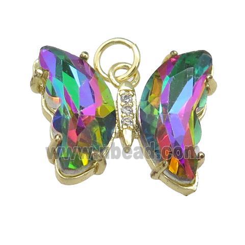 rainbow Crystal Glass Butterfly Pendant, gold plated