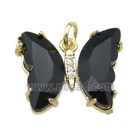 black Crystal Glass Butterfly Pendant, gold plated
