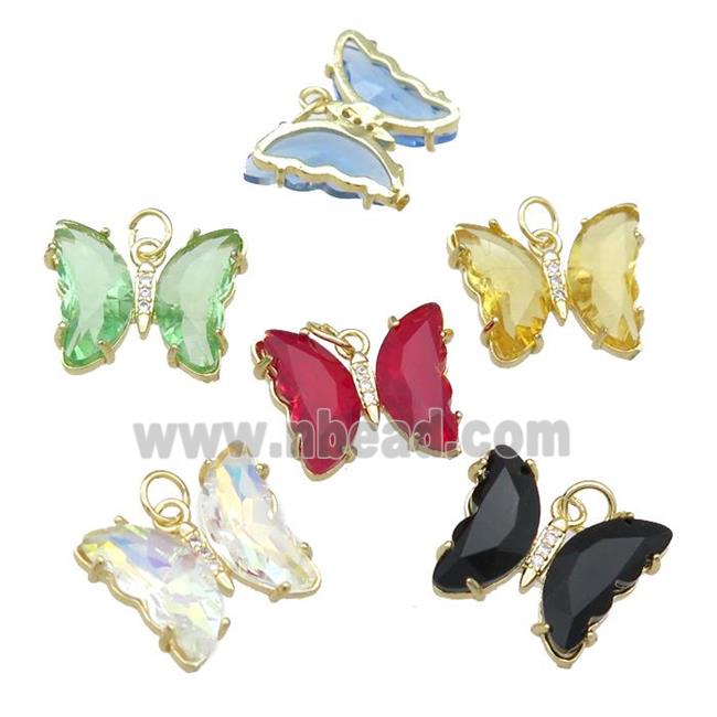 mix Crystal Glass Butterfly Pendant pave zircon, gold plated