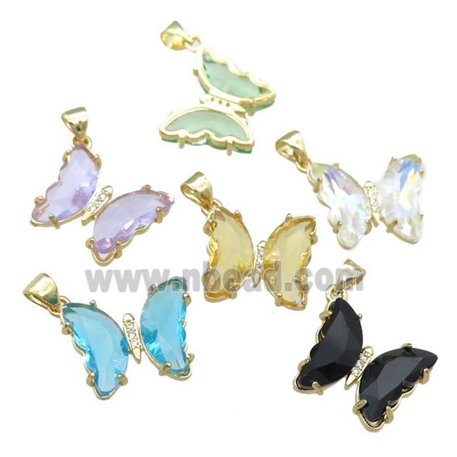 mix Crystal Glass Butterfly Pendant paved zircon, gold plated