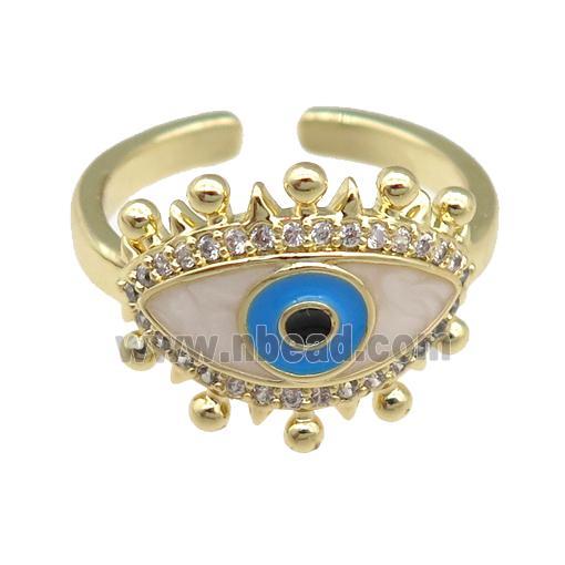 copper Rings with enamel eye, gold plated, adjustable