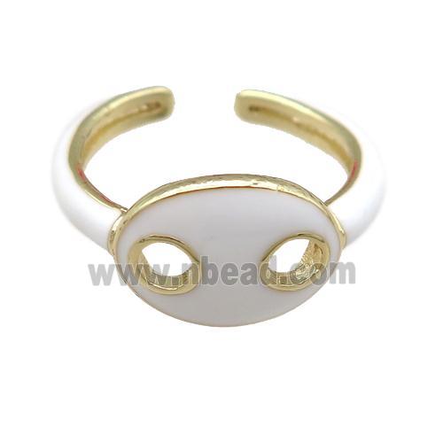 copper Rings with white enamel pignose, adjustable, gold plated