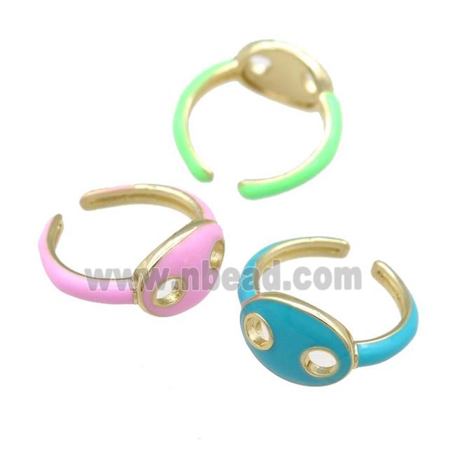 copper Rings with enamel pignose, adjustable, gold plated, mix