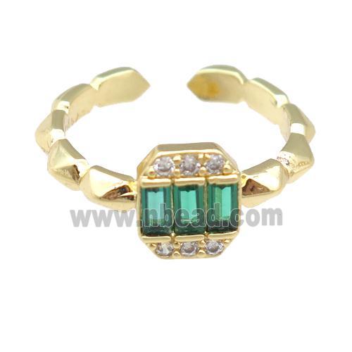copper Rings pave green zircon, gold plated, adjustable
