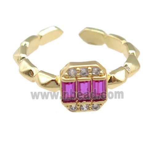 copper Rings pave hotpink zircon, gold plated, adjustable