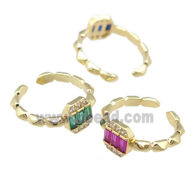 copper Rings pave zircon, gold plated, adjustable, mixed