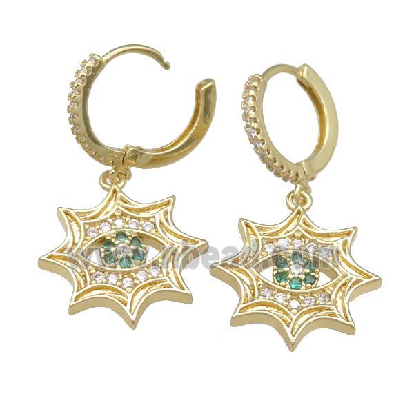 copper hoop Earring pave zircon, cobweb, gold plated