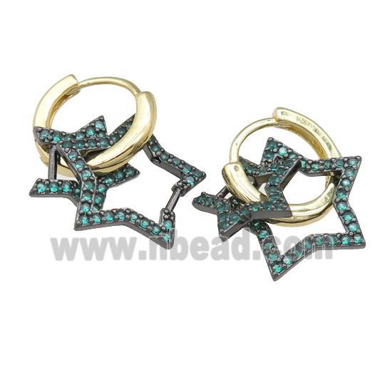 copper hoop Earring with star pave green zircon, gold plated
