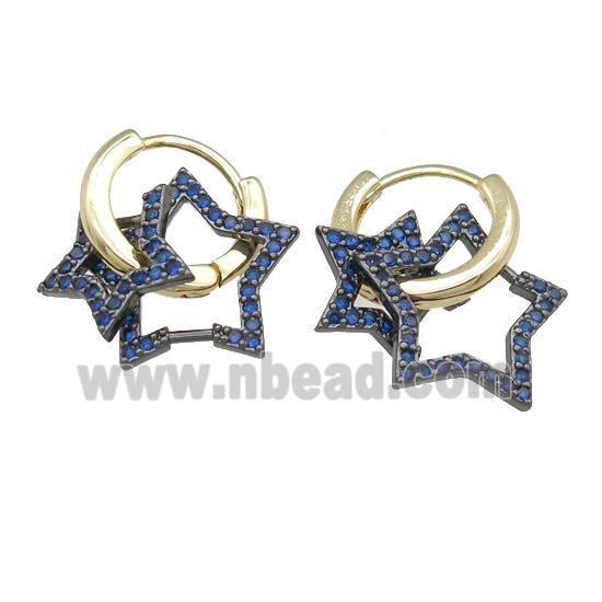 copper hoop Earring with star pave blue zircon, gold plated
