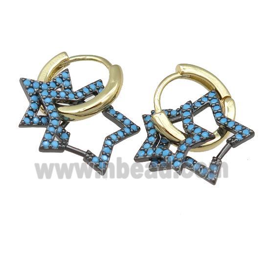 copper hoop Earring with star pave turq zircon, gold plated