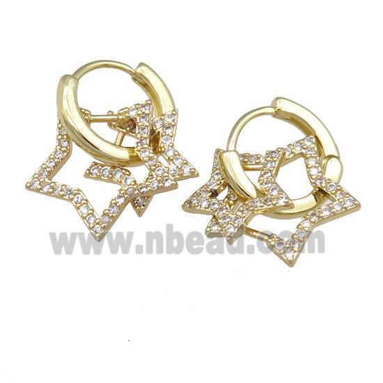 copper hoop Earring with star pave zircon, gold plated