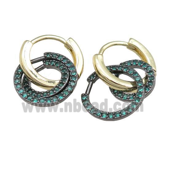 copper hoop Earring with circle pave green zircon, gold plated