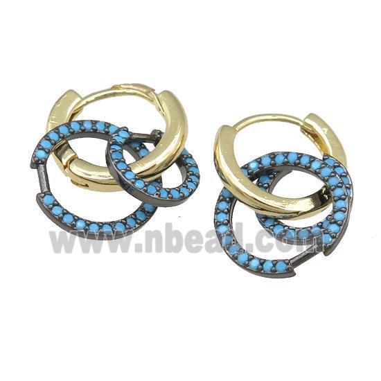 copper hoop Earring with circle pave turq zircon, gold plated