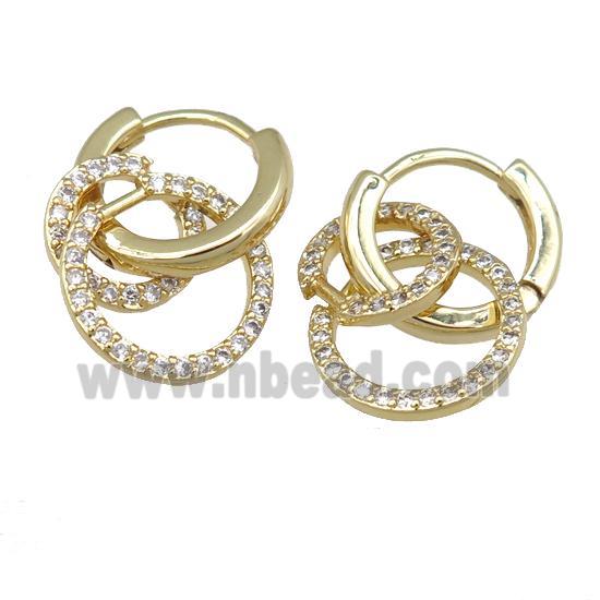 copper hoop Earring with circle pave zircon, gold plated