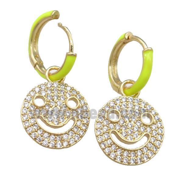 copper hoop Earring with Emoji pave zircon, gold plated