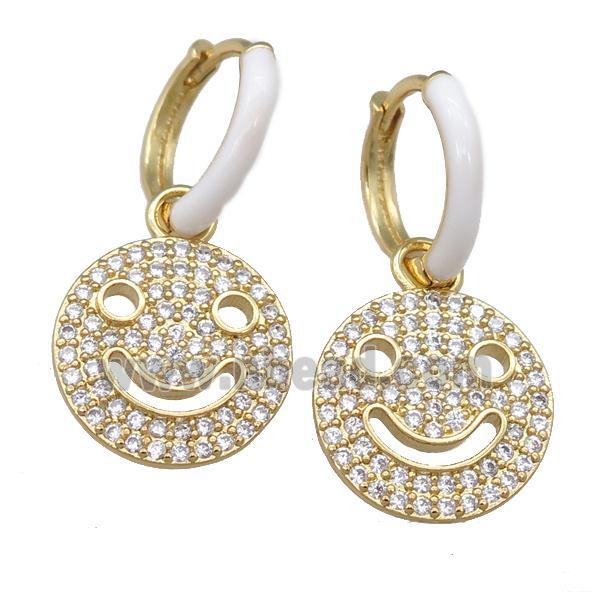 copper hoop Earring with Emoji pave zircon, gold plated